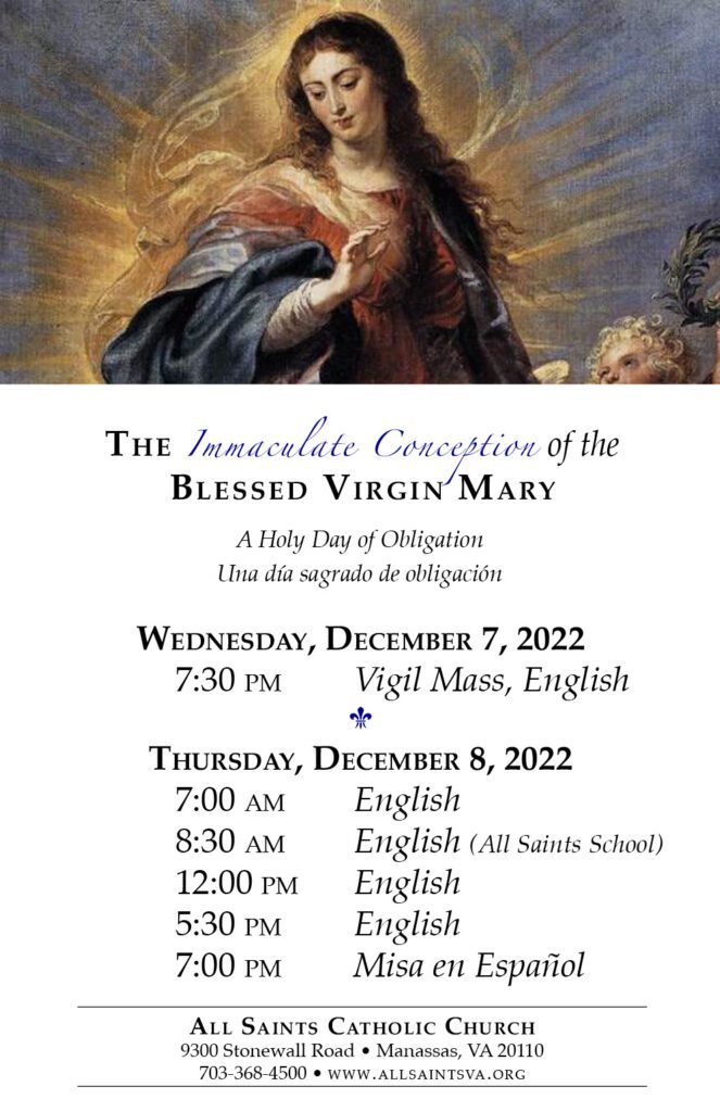 Mass Schedule - The Solemnity of the Immaculate Conception